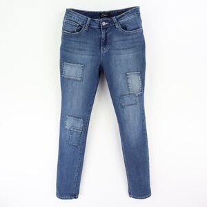 Earl Jean Skinny Jeans Patchwork Design Womens 8 Blue Mid Rise Stretch‎